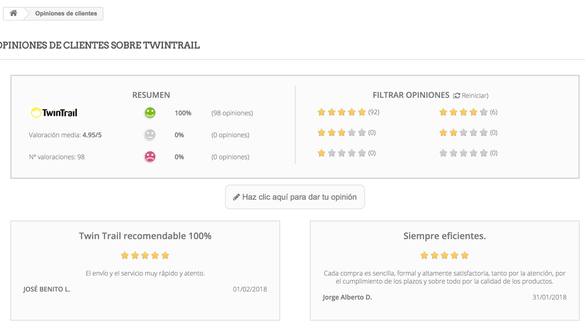 La importancia de la atención al cliente Puntuación TwinTrail